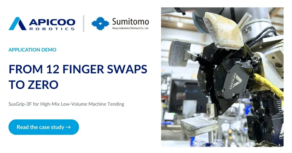 From 12 Finger Swaps to Zero: SusGrip-3F for High-Mix Low-Volume Machine Tending
